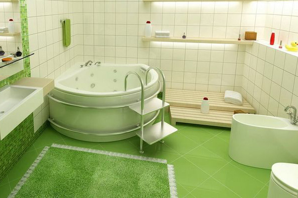 Ванна с плиткой в зелёном цвете